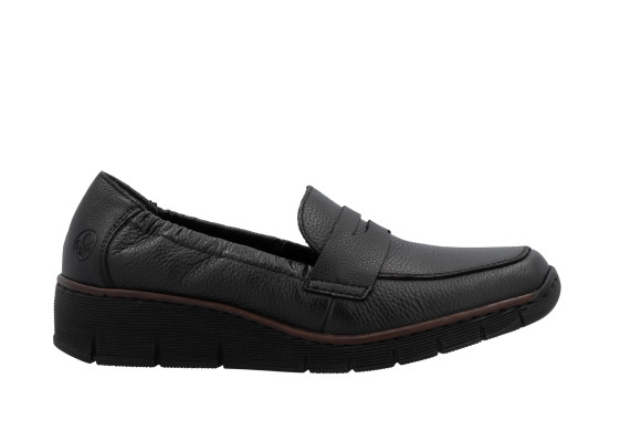 detail dámské kožené mokasíny Rieker 53797-00 Černá