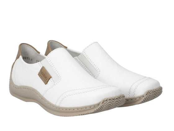 detail dámské kožené mokasíny Rieker L1755-80 Bílá