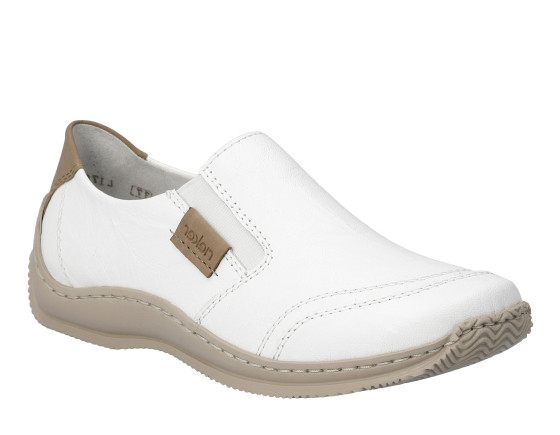 detail dámské kožené mokasíny Rieker L1755-80 Bílá